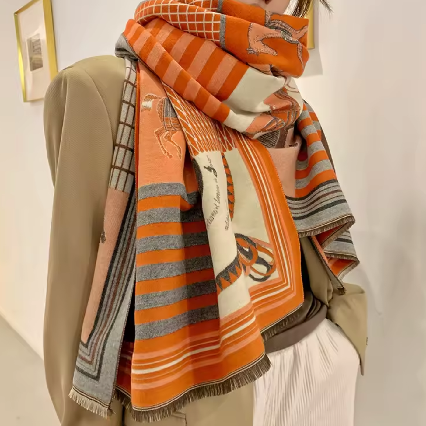 Horse print shawl wrap detail