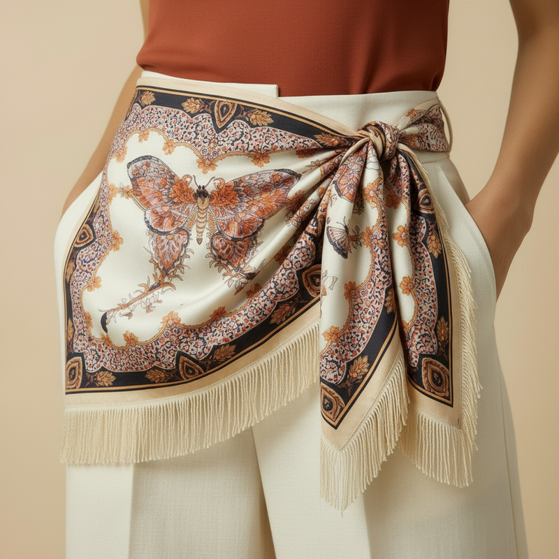 Butterfly Moth Print Tassel Scarf